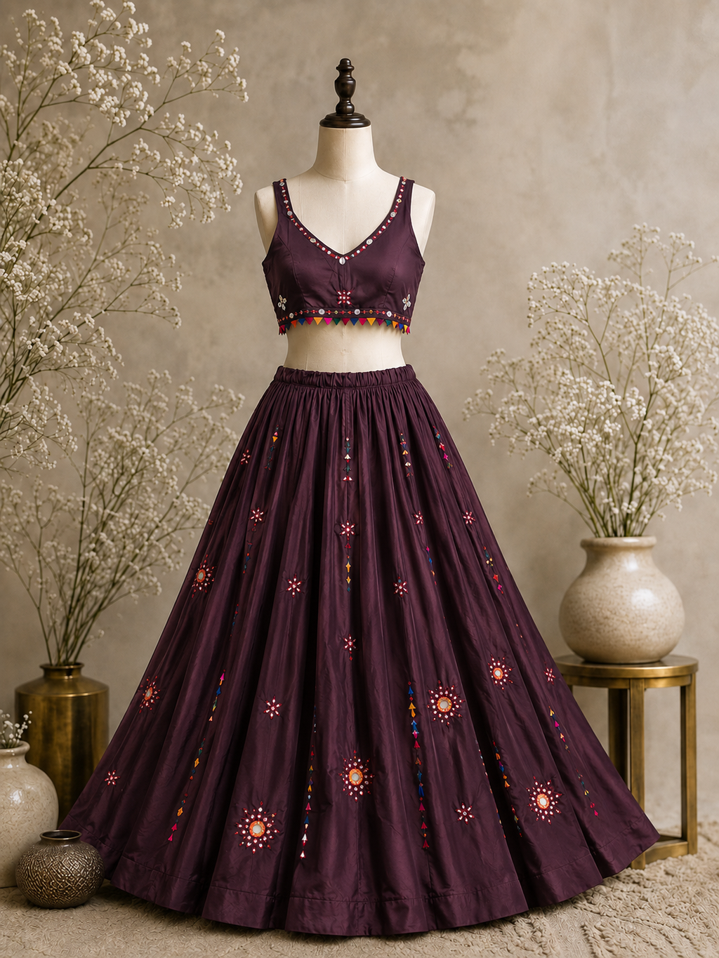 Desi Girl Coffee bunting mirror-work chania choli model view 4