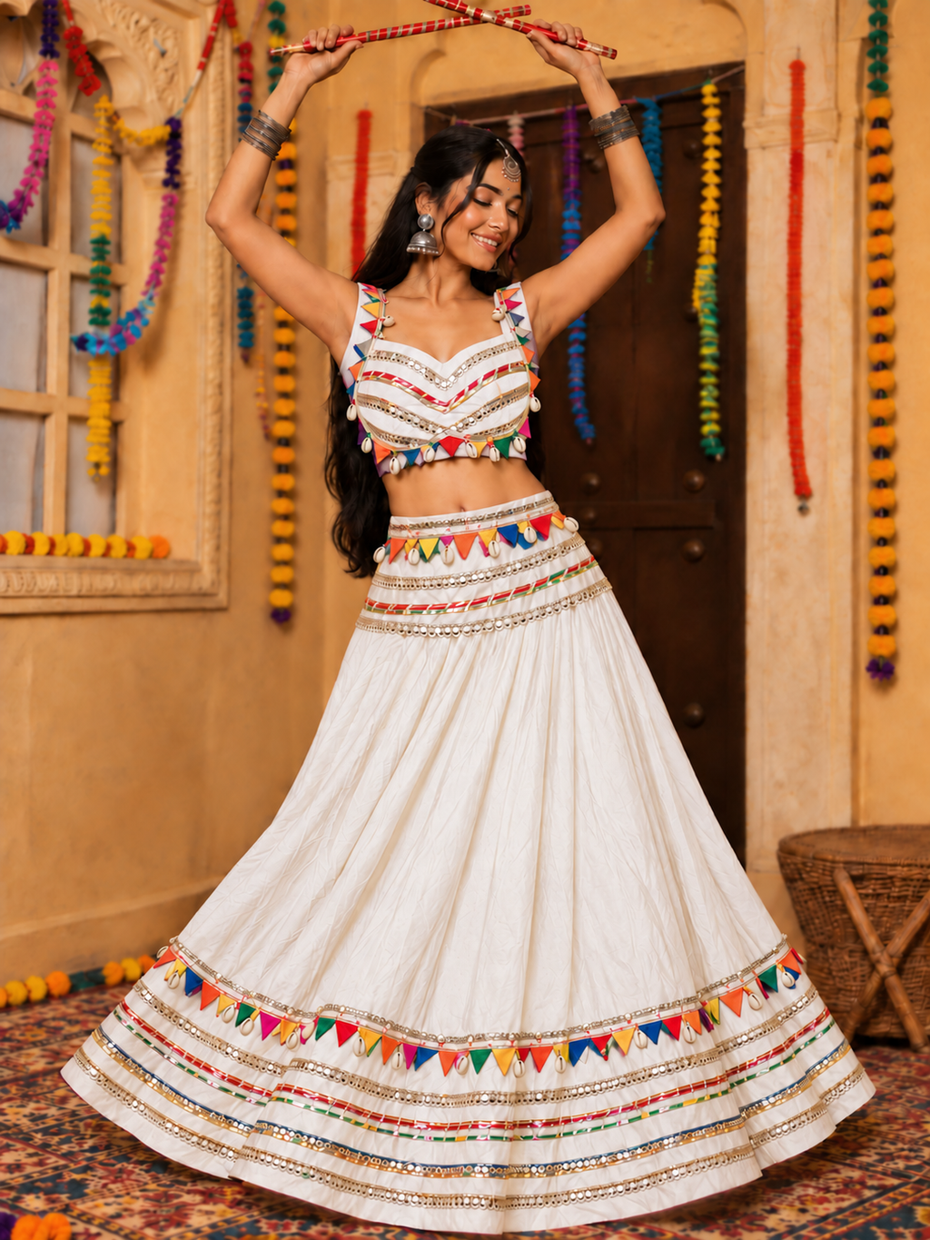 White Navratri chania choli model look