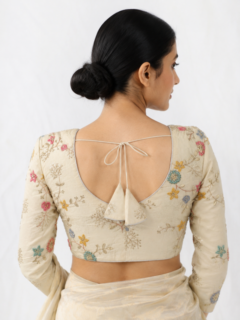 Readymade Khadi Cotton 3/4 Sleeves Back Open Blouse 6331