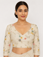 Readymade Khadi Cotton 3/4 Sleeves Back Open Blouse 6331