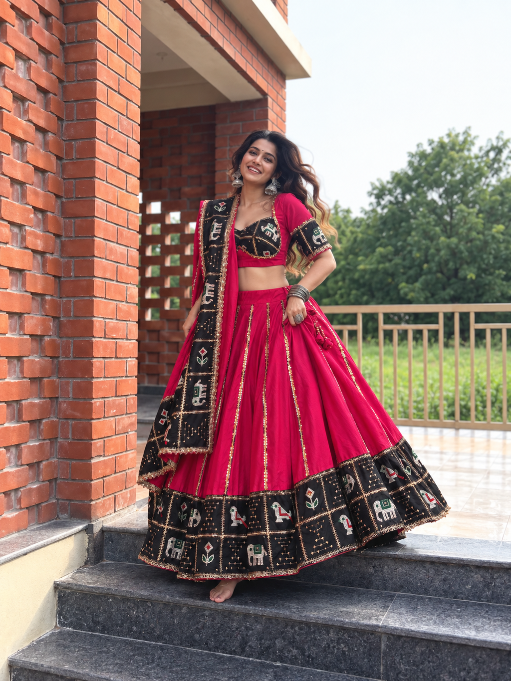 Gulabi Gajraas magenta elephant motif chaniya choli — model shot (17)