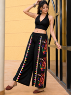 Peacock Pop Pant | Black Embroidered Navratri Palazzo Pants for Women