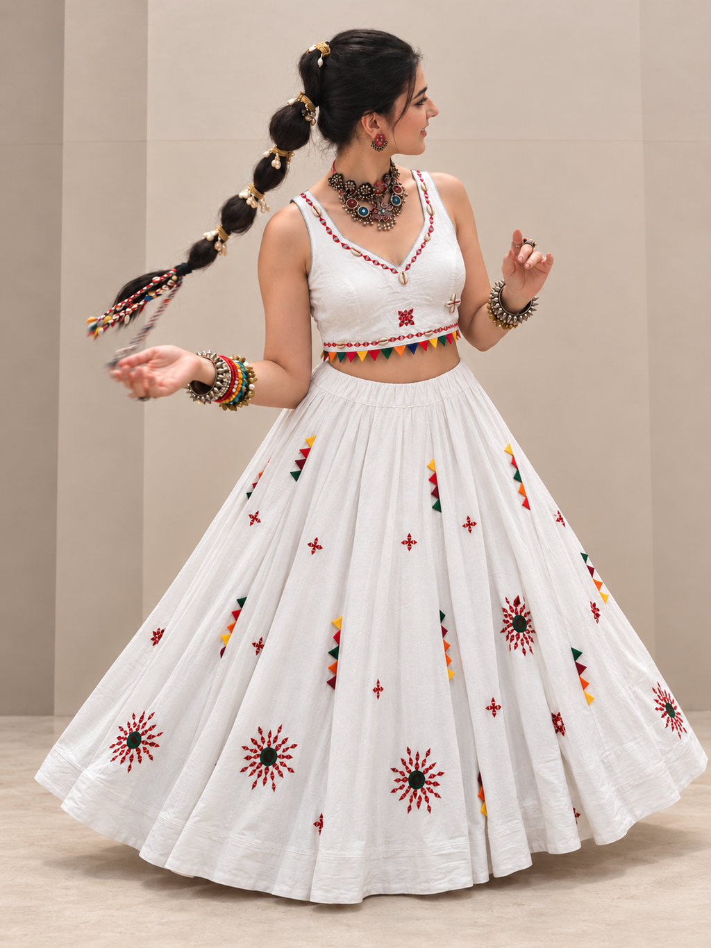 Chandni-Mirror Work White bunting Chaniya Choli