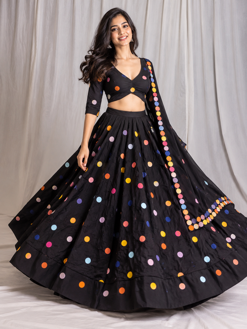 Polka Dots black chaniya choli model shot