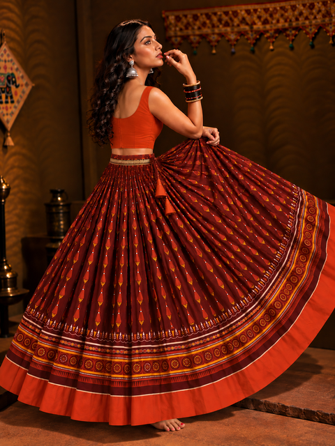 Melody Navratri Skirt Rust Orange model view