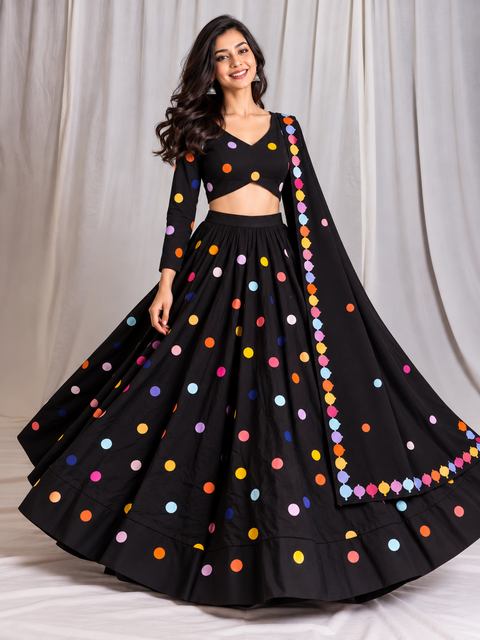 Polka Dots Black Chaniya Choli Set