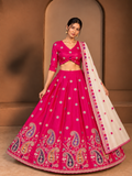 Kajrare Pink Mango Paisley Embroidered Chaniya Choli model view