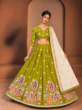 Kajrare Parrot Green Mango Paisley Embroidered Chaniya Choli model view