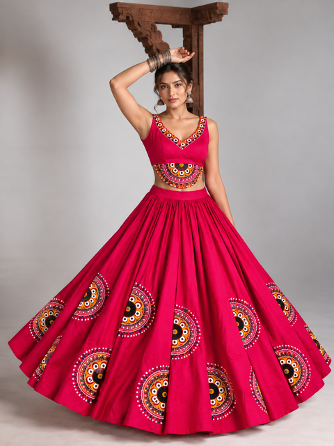 Ghoomar Half Chakra Bright Pink Corset Chaniya Choli-Plus Size