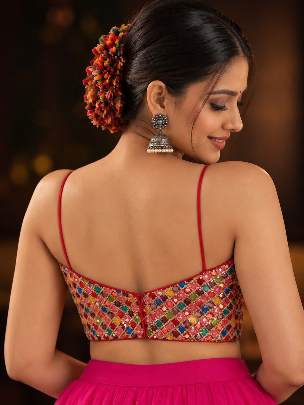 Navratri Spaghetti Blouse-Red