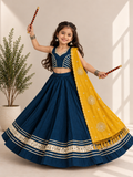 Navy Blue Mirror Work Gota Patti Ghagra Kids