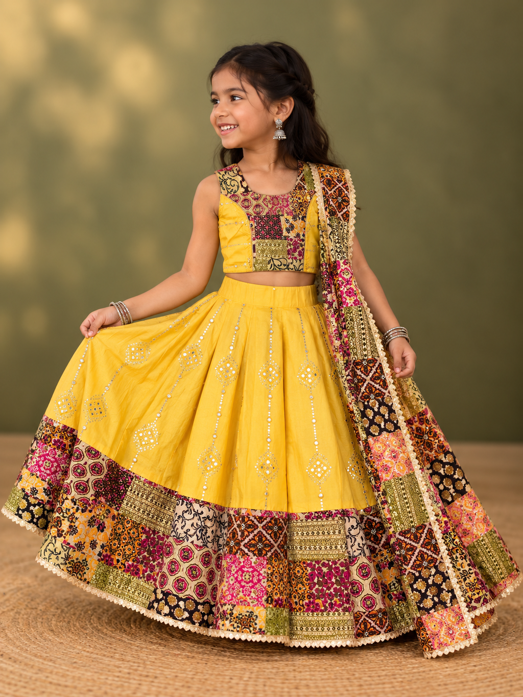 Yellow Ajrak Ghagara Set