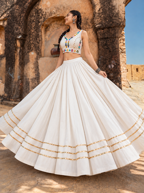Teen Gotta Patti Lehenga White