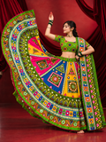 Rangeeli Raas Multicolor Mirror Work Chaniya Choli Set | Green Navratri Garba Lehenga