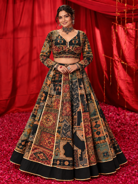Rangrez Raas Black Multicolor Ghagra Choli Set | Navratri Lehenga