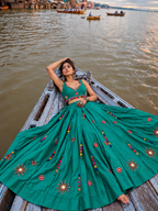 Desi Girl Bunting Dark Green Mirror-Work Chania Choli