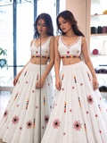 Desi Girl Bunting White Mirror-Work Chania Choli