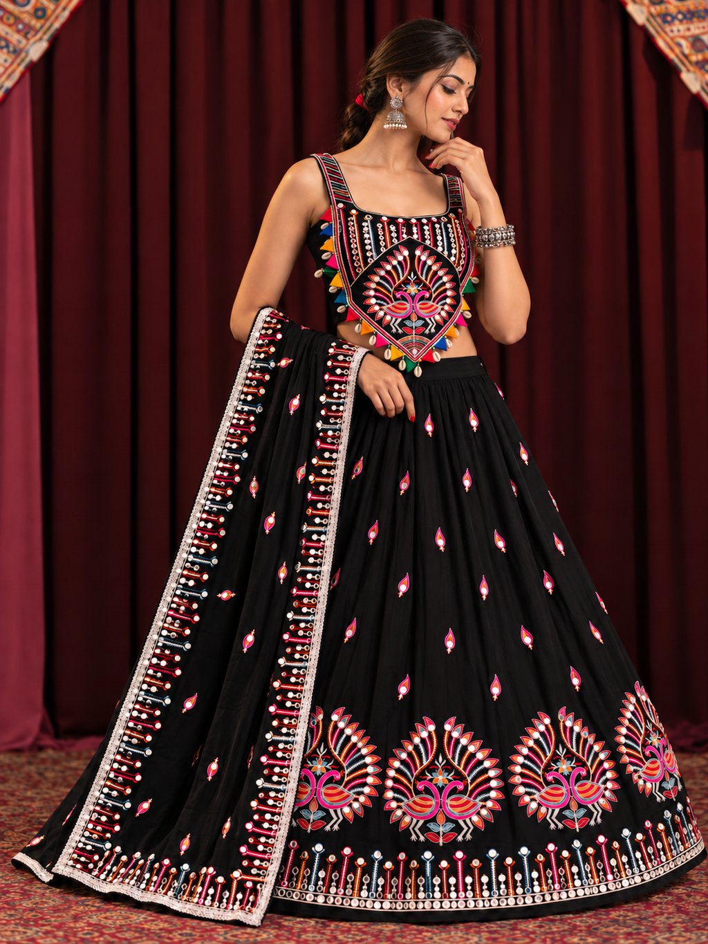 Jhumka Black Peacock Corset Chaniya Choli