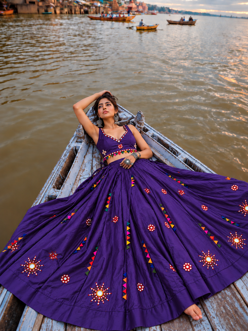 Desi Girl Bunting Purple Mirror-Work Chania Choli