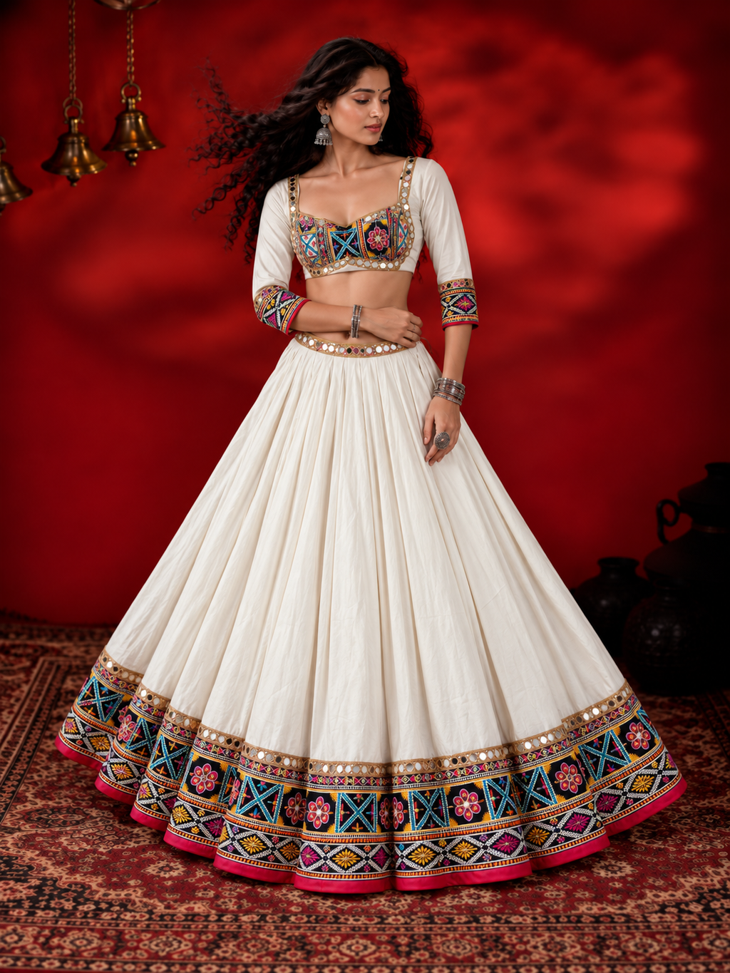 Sheesh Mahal Statement White Chaniya Choli