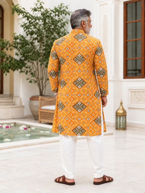 Desi Boyz – Kesari Bandhani Print Kurta for Men