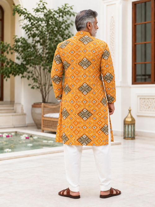 Desi Boyz – Kesari Bandhani Print Kurta for Men