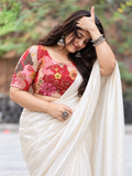 Plus Size Red & Pink Floral Embroidered Patchwork Saree Blouse for Women