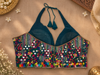Zingaat Teal Floral Cowrie Mirror Work Navratri Blouse alternate view