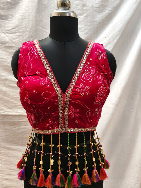 Desi Girl Rani Pink Bandhani Festive Blouse front view