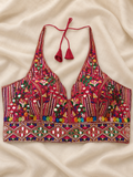 Aaj Ki Raat Red Cowrie Mirror Work Navratri Blouse front view
