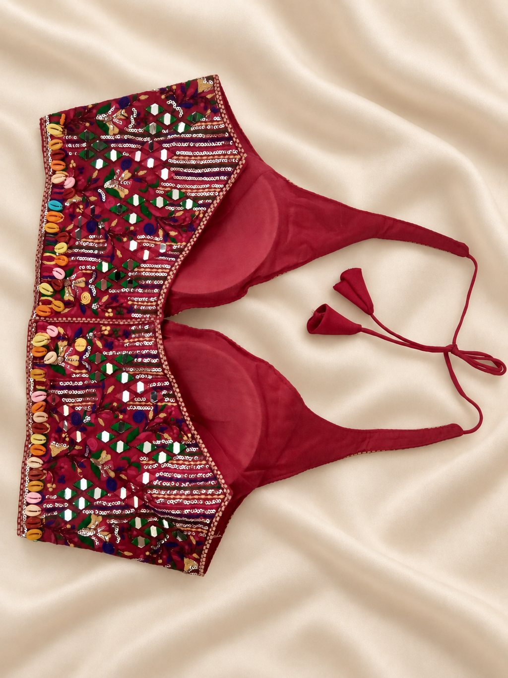 Aaj Ki Raat Red Cowrie Mirror Work Navratri Blouse alternate view