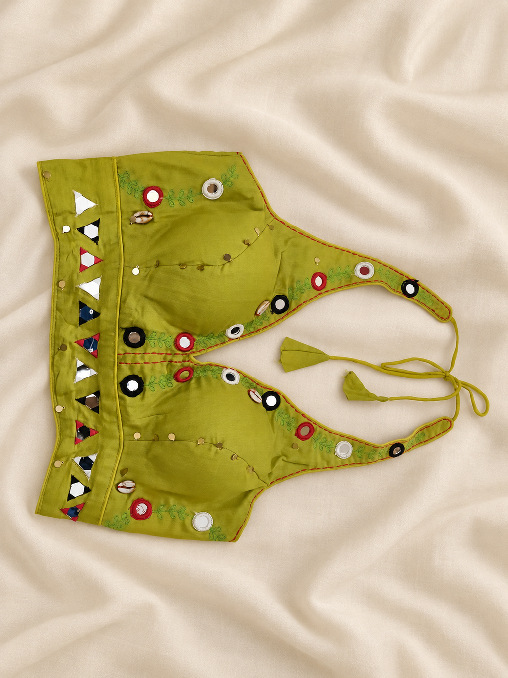 Chogada Olive Cowrie & Mirror Work Navratri Blouse alternate view