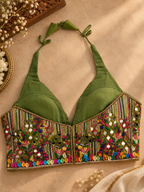 Udi Udi Jaye Olive Floral Cowrie Mirror Work Navratri Blouse alternate view