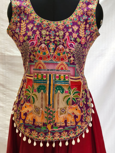 Jhoome Jo Pathaan Purple Two Elephant Embroidered Navratri Blouse alternate view