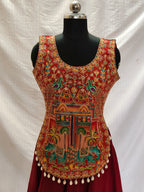 Laal Ishq Red Two Elephant Embroidered Navratri Blouse front view