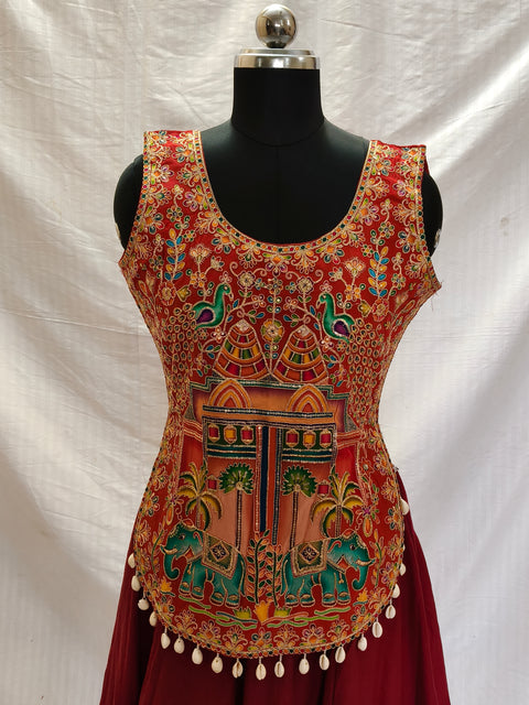 Laal Ishq Red Two Elephant Embroidered Navratri Blouse front view