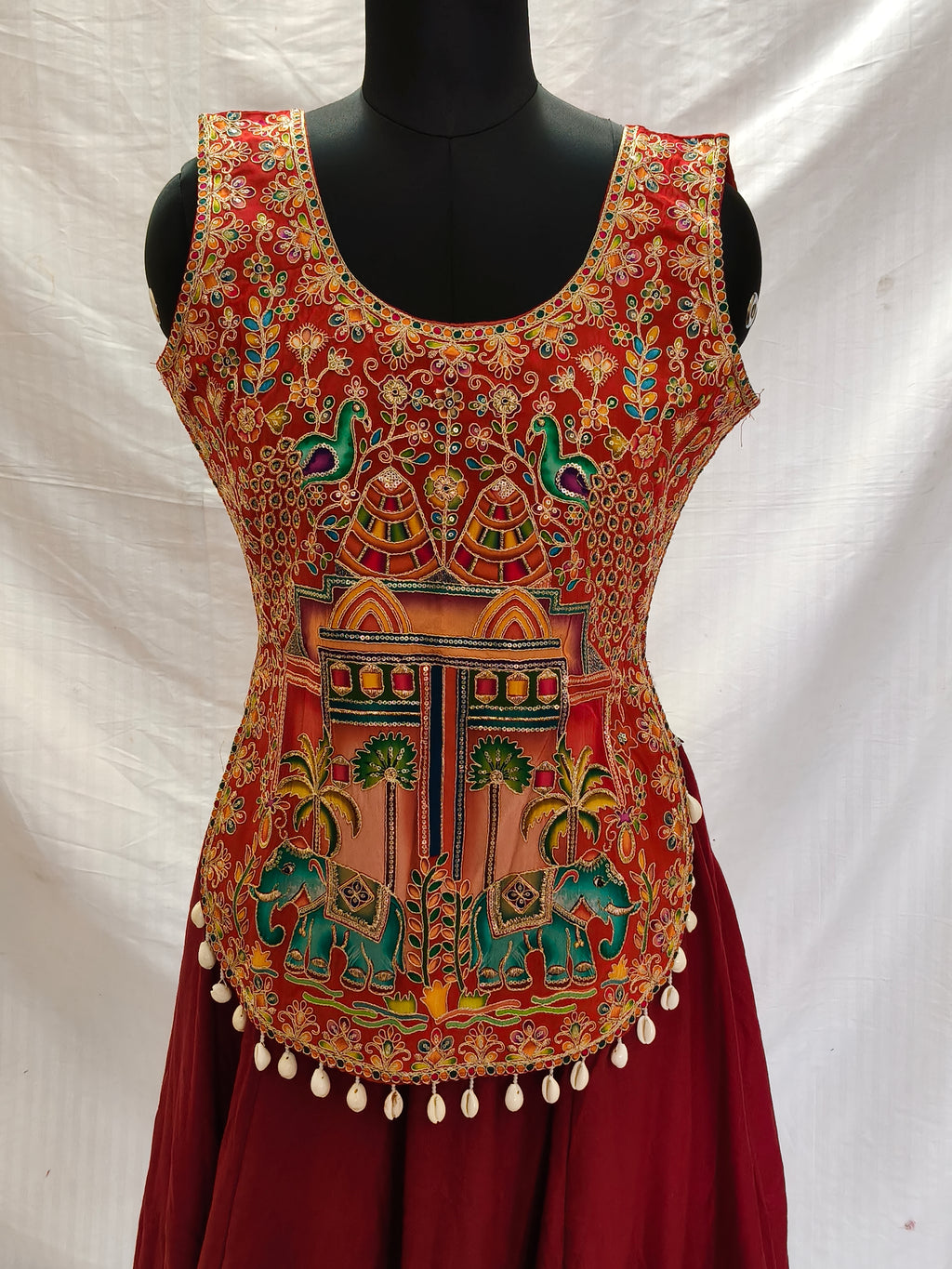 Laal Ishq Red Two Elephant Embroidered Navratri Blouse alternate view