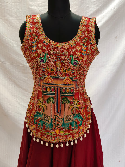 Laal Ishq Red Two Elephant Embroidered Navratri Blouse alternate view