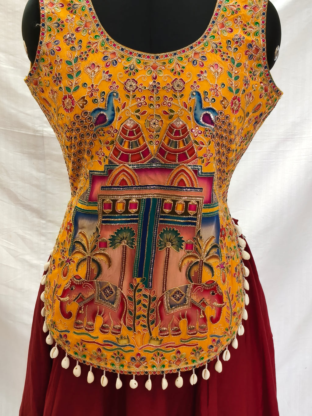 Morni Banke Mustard Two Elephant Embroidered Navratri Blouse alternate view