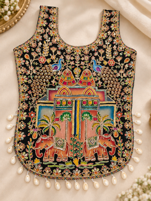 Black Navratri Kedia Kurti Blouse front view