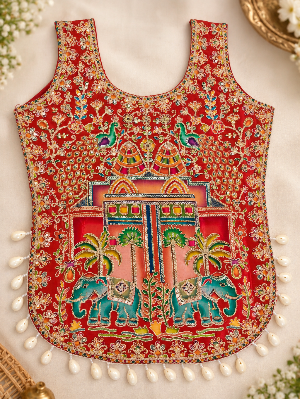 Red Navratri Kedia Kurti Blouse front view