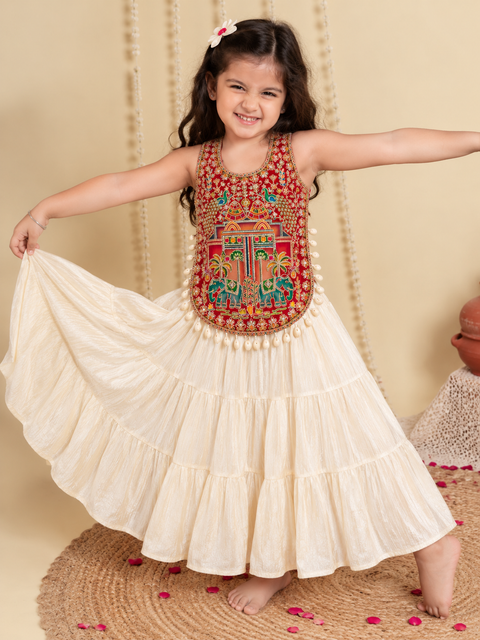 Red Navratri Kedia Kurti Blouse model shot