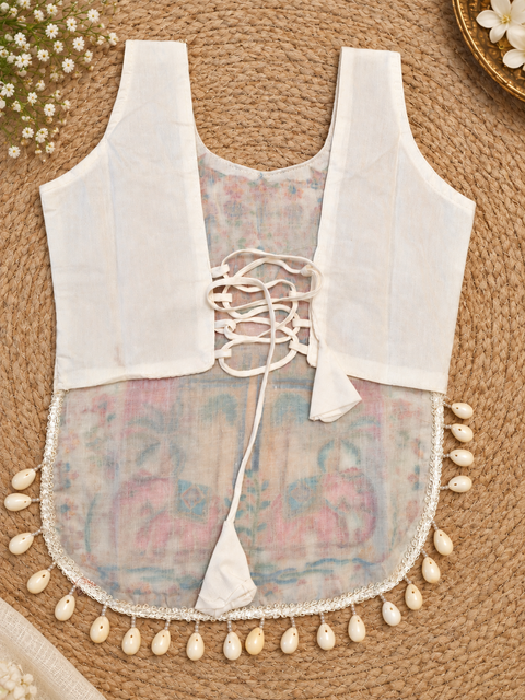 White Navratri Kedia Kurti Blouse back view
