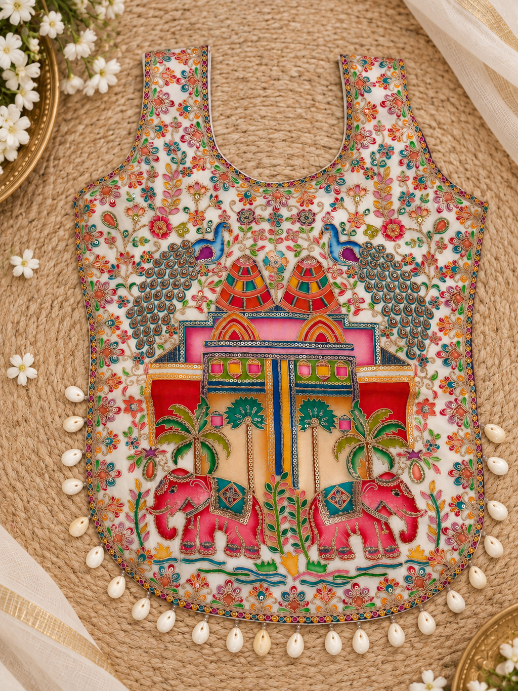 White Navratri Kedia Kurti Blouse front view