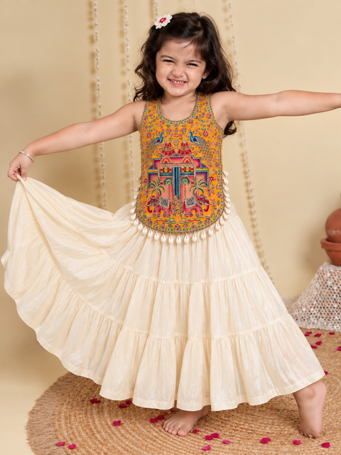 Yellow Navratri Kedia Kurti Blouse model shot