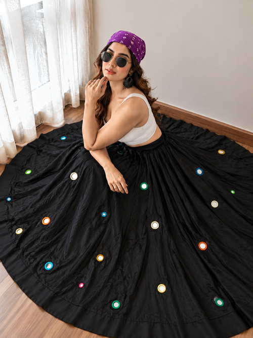 Rangrez mirror circle Navratri lehenga skirt in black
