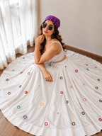 Rangrez mirror circle Navratri lehenga skirt in white