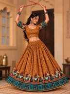 Orange Gopis Dancing Chania Choli model shot