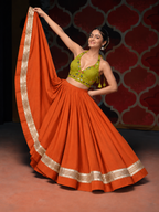 Navratri gotta patti lehenga orange model shot