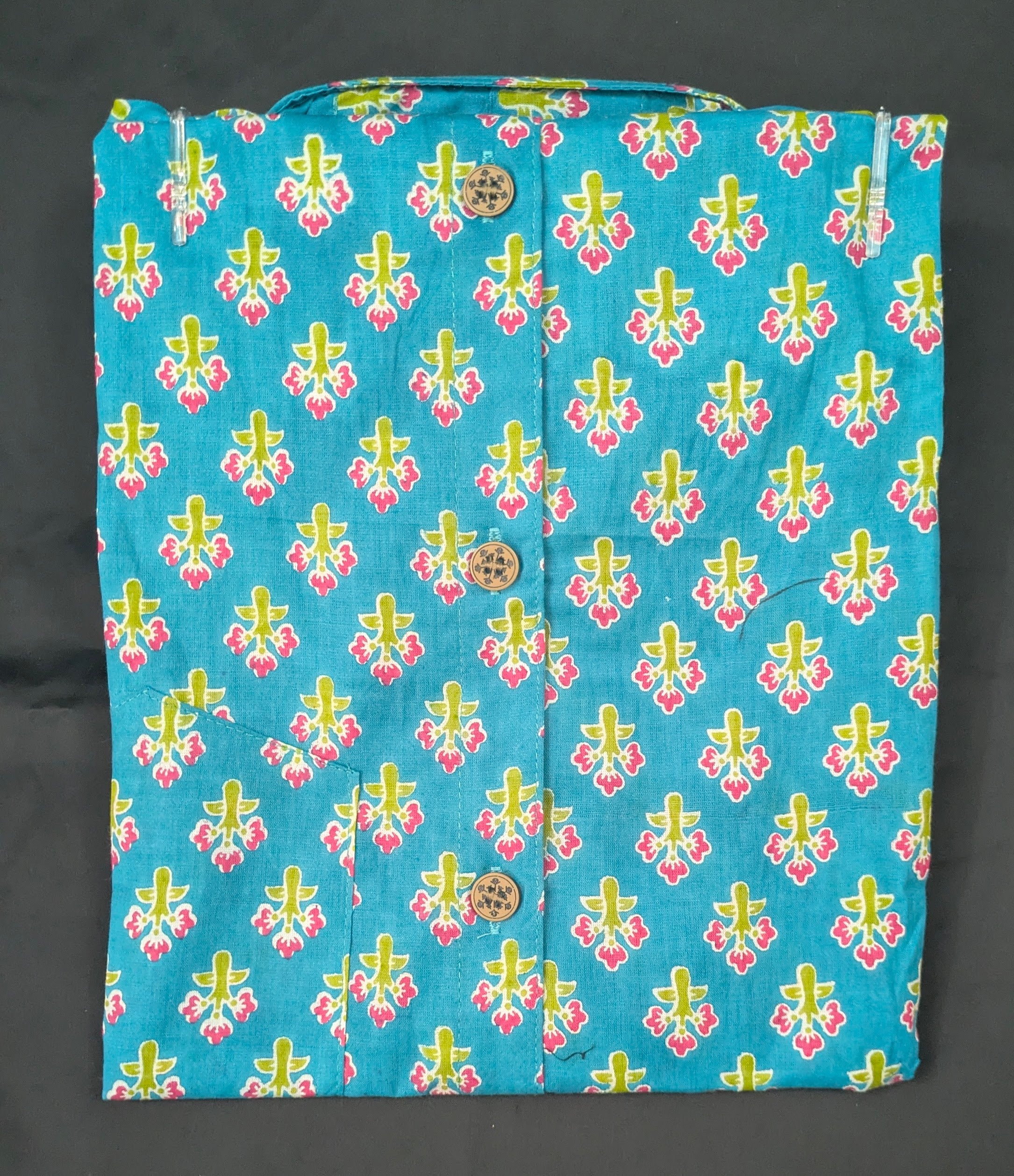 Turquoise Pink Floral Buta Print Shirt